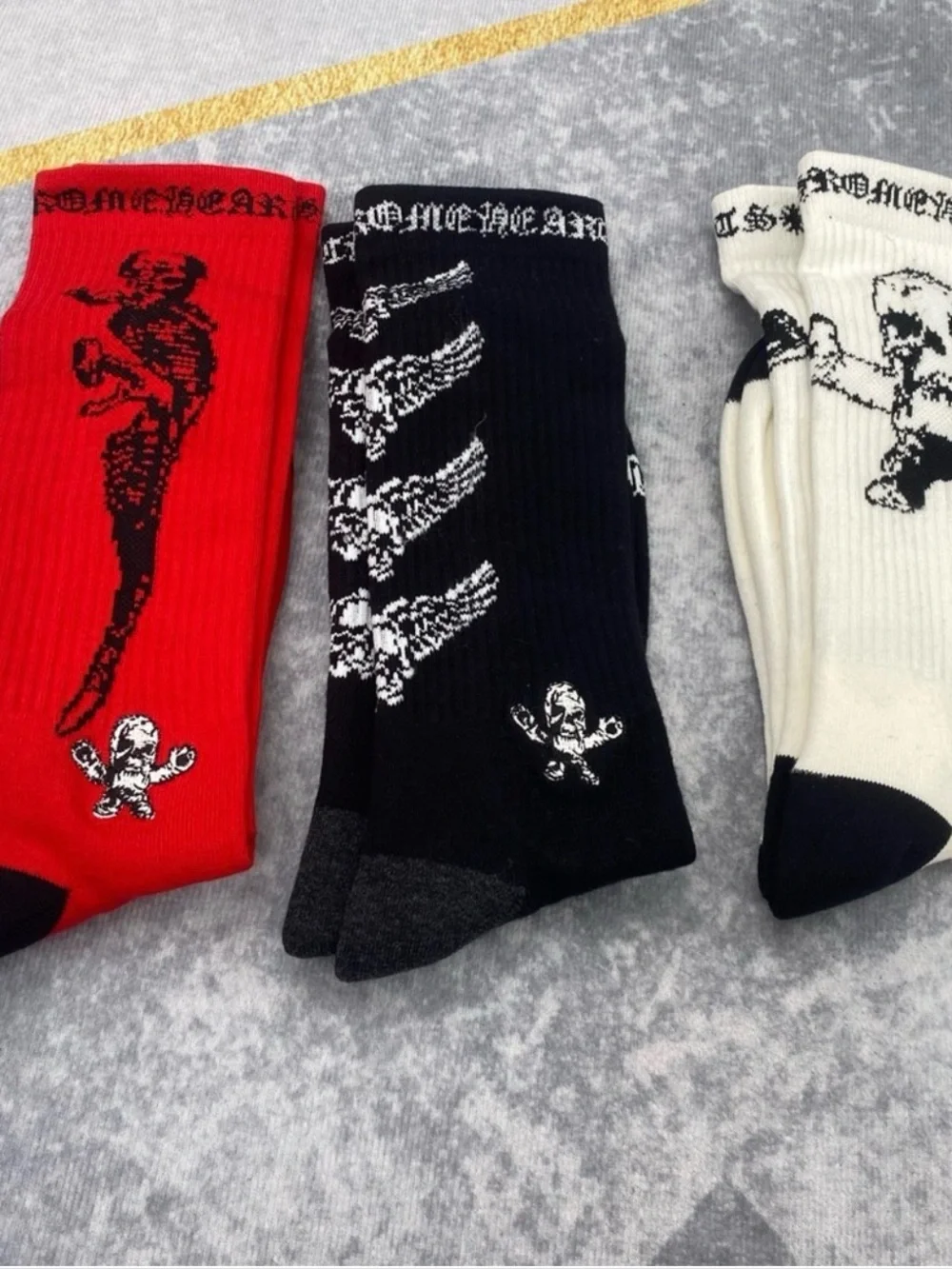 Chrome Hearts Crew Socks Trio - Red, Black & White FOTI Collection Jarvis Teeter